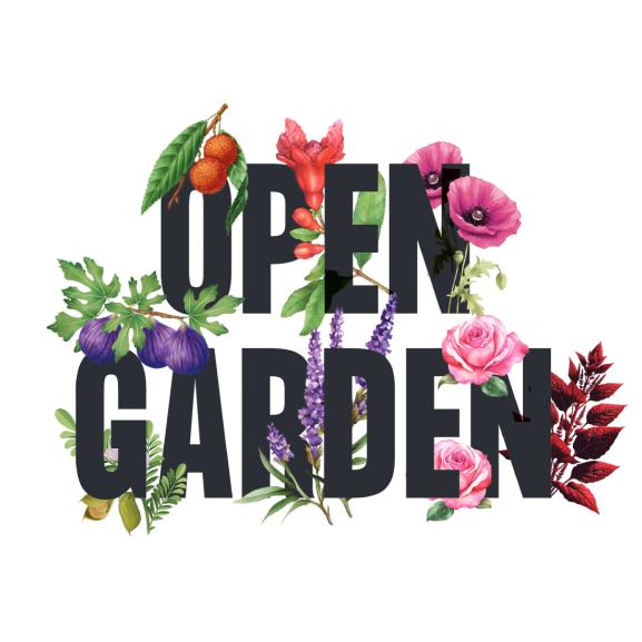 Logo reading 'Open Garden', with illustrations of plants