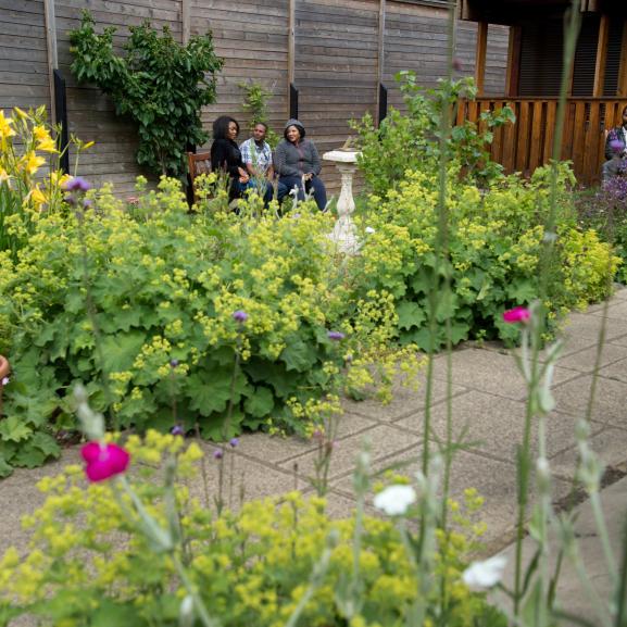 Freedom from Torture clients in the London centre garden