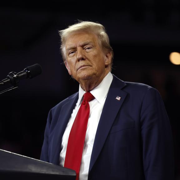 U.S. President Donald Trump delivers remarks at a campaign rally