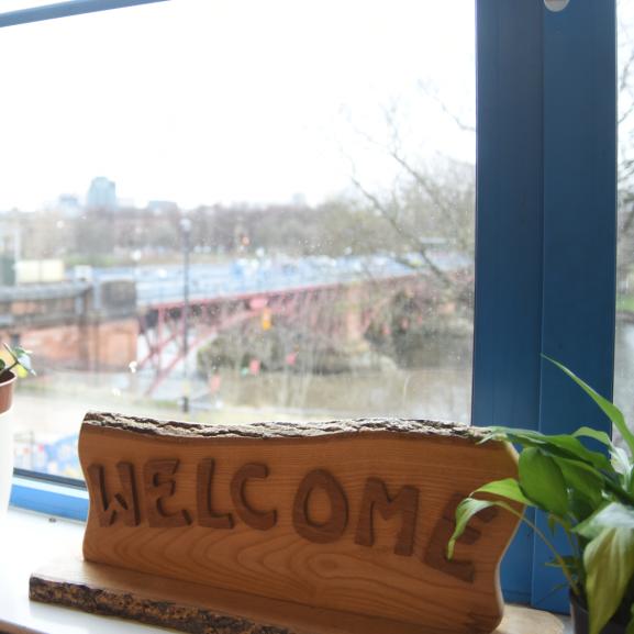 A 'welcome' plaque